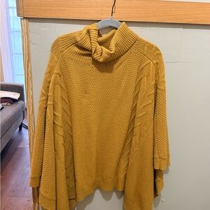 Women's Mustard Turtleneck Cable-Knit Sweater